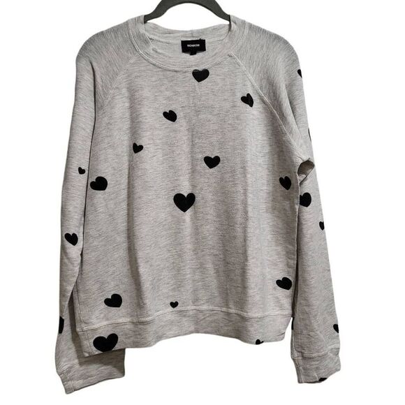 Monrow Heart Print Sweatshirt - Ash sz med - Picture 2 of 8
